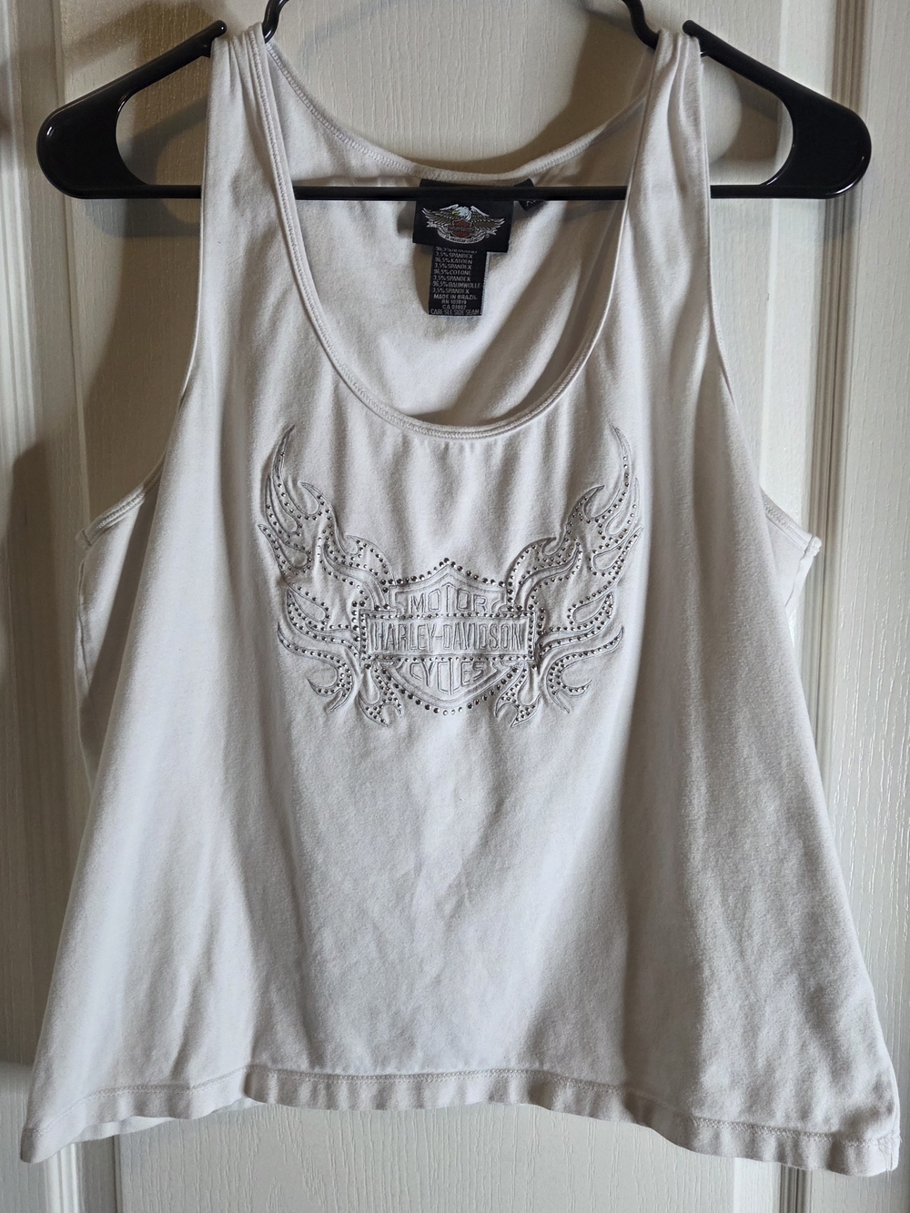 Harley-Davidson White Tank Top with Subtle Rhinestone Crest